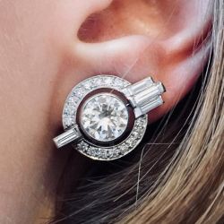 Halo Round Cut White Sapphire Stud Earrings For Women