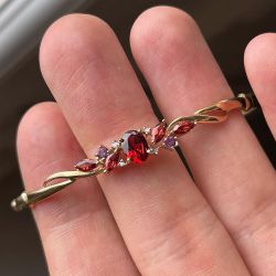 Golden Oval Cut Garnet Sapphire Bangle Bracelet For Women