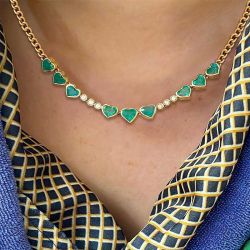 Art Deco Heart Cut Emerald Sapphire Necklace For Women