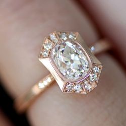 Bezel Rose Gold White Sapphire Cushion Cut Engagement Ring For Women