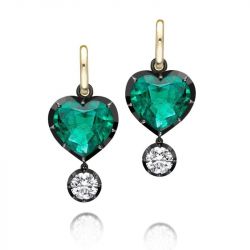 Two Tone Heart Cut Emerald Sapphire Drop Earrings For Women