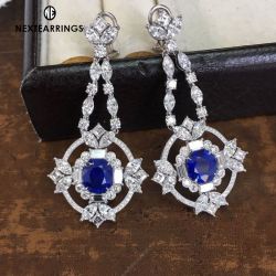 Art Deco Cushion Cut Blue Sapphire Drop Earrings For Women
