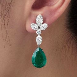 Vintage Pear Cut Emerald Sapphire Drop Earrings For Women