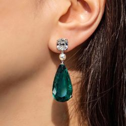 Classic Pear Cut Emerald Sapphire Drop Earrings For Women