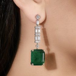 Emerald Cut Emerald Sapphire Drop Earrings For Women