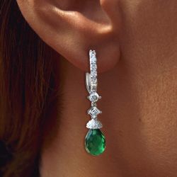 Vintage Drop Shape Emerald Sapphire Drop Earrings For Women