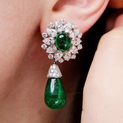 Art Deco Pear Cut Emerald Sapphire Drop Earrings For Women