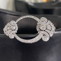 Art Deco Round Cut White Sapphire Fibula Brooch