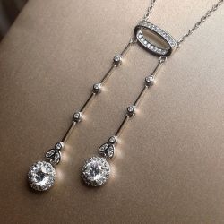 Vintage Round Cut White Sapphire Pendant Necklace For Women