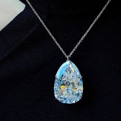 Spectacular Solitaire Pear Cut White Sapphire Pendant Necklace