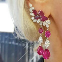 Unique Pear Cut Ruby & White Sapphire Drop Earrings