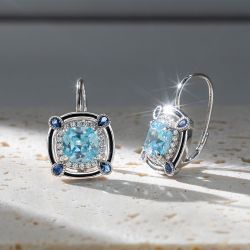 Art Deco Halo Cushion Cut Aquamarine Sapphire Drop Earrings