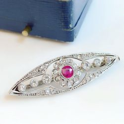 Vintage Round Cut Ruby & White Sapphire Brooch For Women