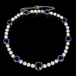 Bezel Cushion & Round Cut Blue Sapphire Tennis Bracelet 