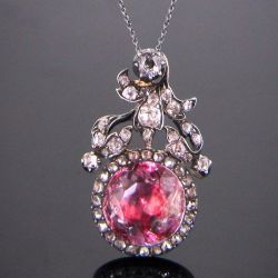 Vintage Halo Round Cut Pink Sapphire Pendant Necklace