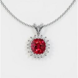 Classic Halo Cushion Cut Ruby Sapphire Drop Necklace