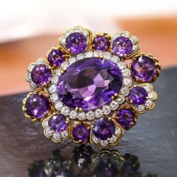 Gorgeous Halo Oval Cut Purple Sapphire Brooch For Women
