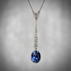 Vintage Bezel Oval Cut Blue Sapphire Pendant Necklace