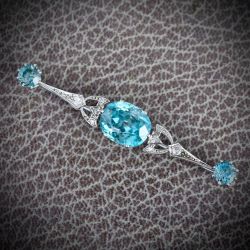 Art Deco Cushion Cut Aquamarine Brooch For Women