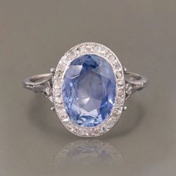 Vintage Bezel Halo Oval Cut Blue Sapphire Engagement Ring