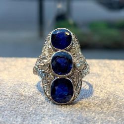 Art Deco Blue Sapphire Cushion Cut Engagement Ring For Women