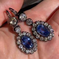 Halo Oval Cut Blue Sapphire Drop Earrings For Women