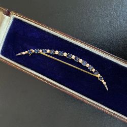 Two Tone Round Cut Blue Sapphire & Pearl Brooch