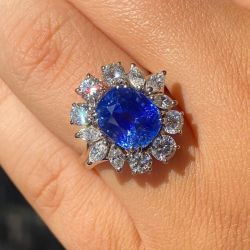Halo Cushion Cut Blue Sapphire Engagement Ring For Women