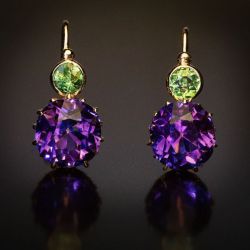 Classic Round Cut Purple & Green Sapphire Drop Earrings