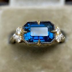 Vintage Emerald Cut Blue Sapphire Engagement Ring For Women