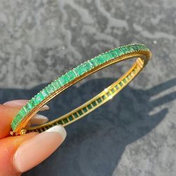 Golden Asscher Cut Emerald Sapphire Bangle Bracelet