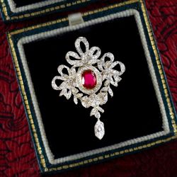 Art Deco Two Tone Cushion Cut Ruby Sapphire Brooch