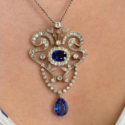 Pear & Oval Cut Blue & White Sapphire Pendant Necklace