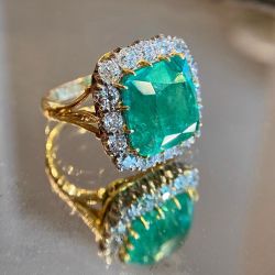 Vintage Halo Emerald Sapphire Radiant Cut Engagement Ring