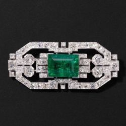 Vintage Emerald & White Sapphire Emerald Cut Brooch 