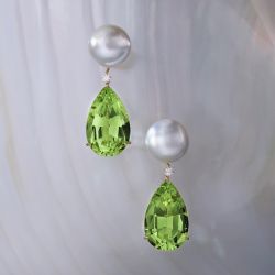Classic Peridot Sapphire & Pearl Pear Cut Drop Earrings