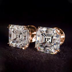 Classic Rose Gold Asscher Cut White Sapphire Stud Earrings