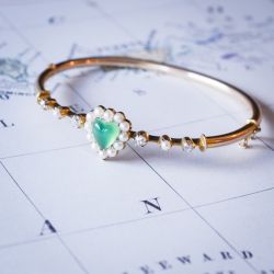 Golden Halo Green Sapphire & Pearl Heart Cut Bracelet  