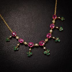 Unique Ruby & Emerald Sapphire Cushion Cut Necklace