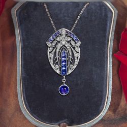 Vintage Blue & White Sapphire Round Cut Pendant Necklace For Women