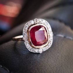 Art Deco Halo Ruby Sapphire Cushion Cut Engagement Ring For Women