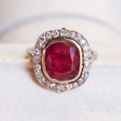 Art Deco Halo Ruby Sapphire Cushion Cut Engagement Ring For Women