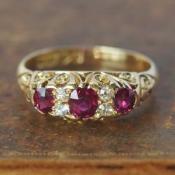Vintage Ruby Sapphire Cushion & Round Cut Engagement ring