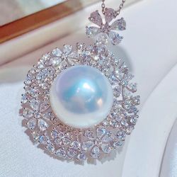 Art Deco White Pearl & Sapphire Round Cut Pendant Necklace