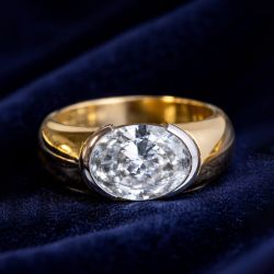 Solitaire Two Tone White Sapphire Oval Cut Engagement Ring