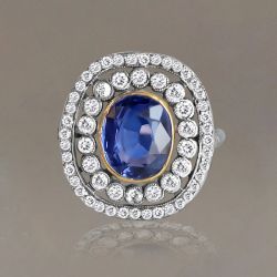 Vintage Double Halo Blue Sapphire Oval Cut Engagement Ring