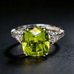 Vintage Cushion Cut Peridot Sapphire Engagement Ring
