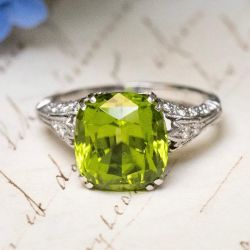 Vintage Cushion Cut Peridot Saphire Engagement Ring