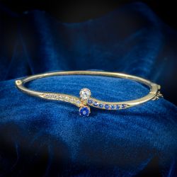 Vintage Blue & White Sapphire Round Cut Bangle Bracelet