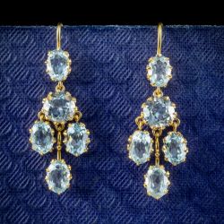 Golden Oval & Round Cut Aquamarine Drop Earrings For Women